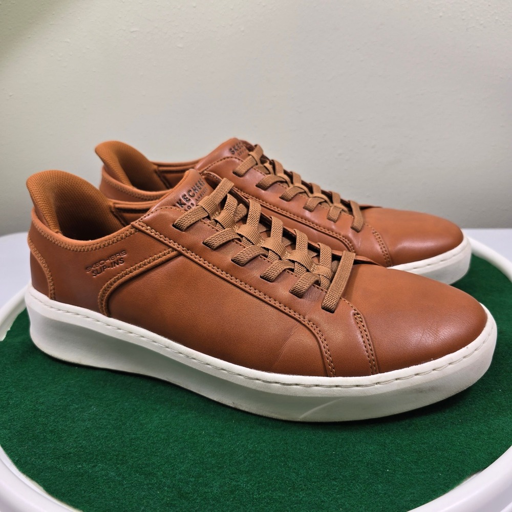 Skechers Slip-ins Mens 14 Eden LX Wide Fit Cognac Brown Sneakers 183177W Clean! - Picture 3 of 12